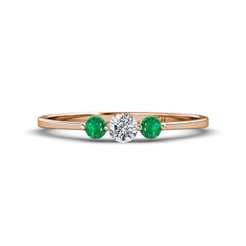 Shirley 4.00 mm Round Lab Grown Diamond and Emerald Three Stone Engagement Ring 