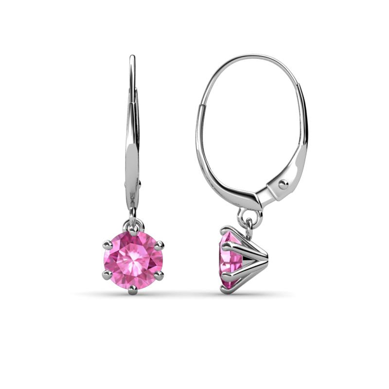 Calla Lab Created Pink Sapphire (5mm) Solitaire Dangling Earrings 