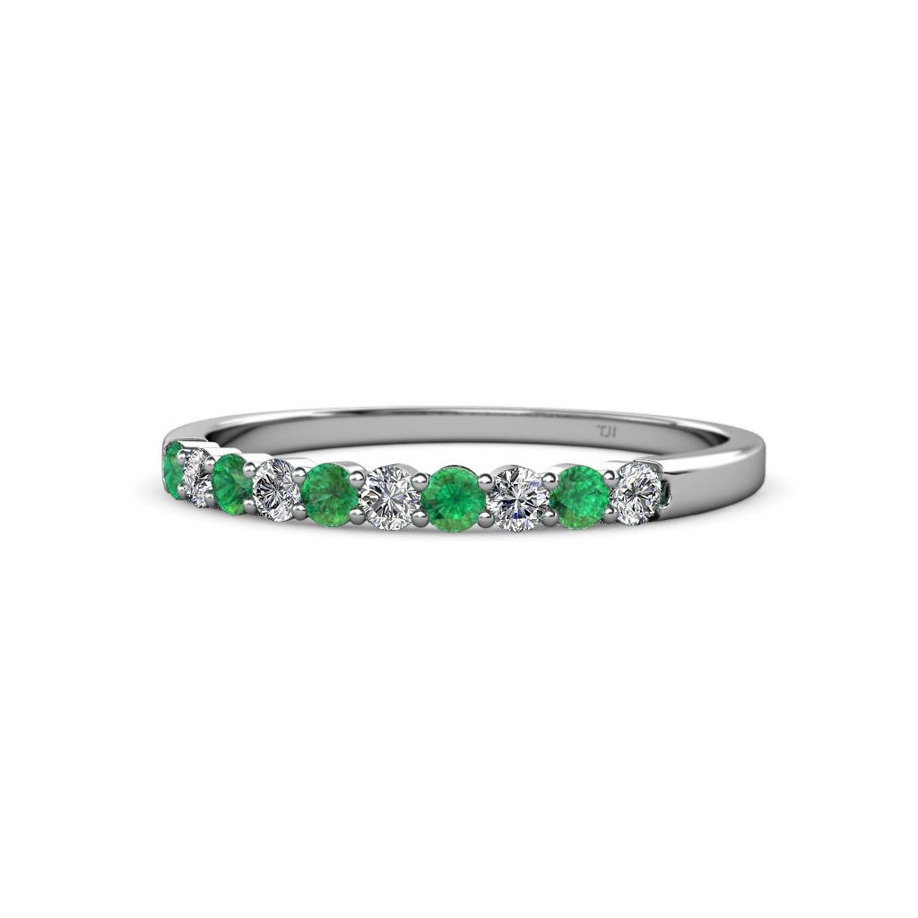 Clara 2.40 mm Emerald and Diamond 10 Stone Wedding Band 