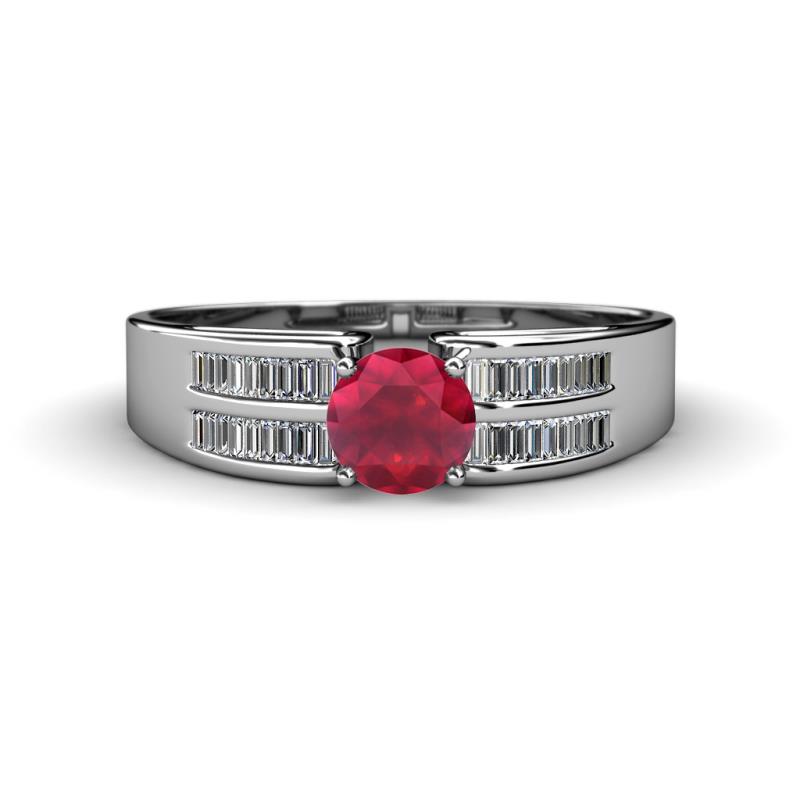 Natural Red Ruby Ring In White Gold With Halo Of Baguette Diamonds – CARA  JEWELLERS