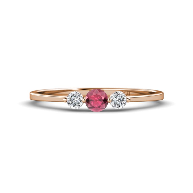 Shirley 4.00 mm Round Rhodolite Garnet and Lab Grown Diamond Three Stone Engagement Ring 