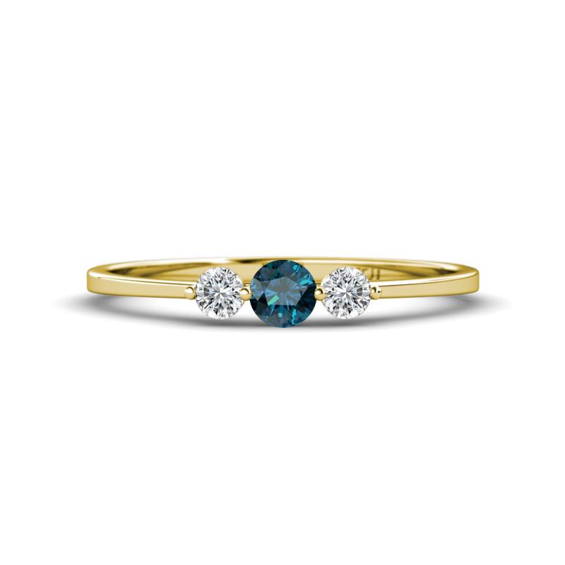 Shirley 4.00 mm Round Blue Diamond and Lab Grown Diamond Three Stone Engagement Ring 