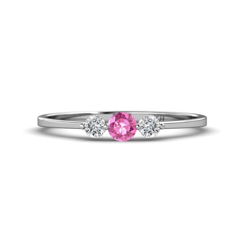 Shirley 4.00 mm Round Pink Sapphire and Lab Grown Diamond Three Stone Engagement Ring 