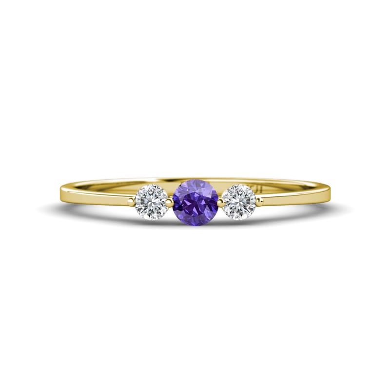 Shirley 4.00 mm Round Iolite and Lab Grown Diamond Three Stone Engagement Ring 