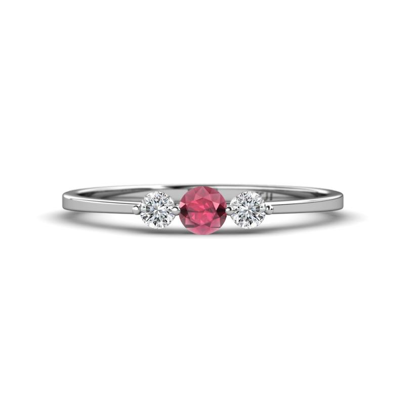 Shirley 4.00 mm Round Rhodolite Garnet and Lab Grown Diamond Three Stone Engagement Ring 