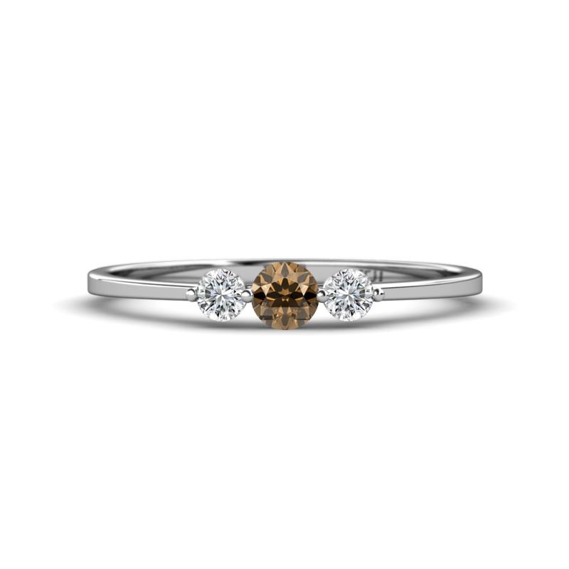 Shirley 4.00 mm Round Smoky Quartz and Lab Grown Diamond Three Stone Engagement Ring 