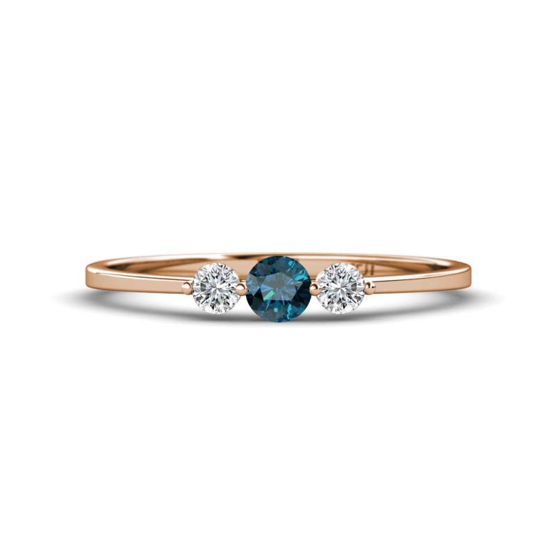 Shirley 4.00 mm Round Blue Diamond and Lab Grown Diamond Three Stone Engagement Ring 