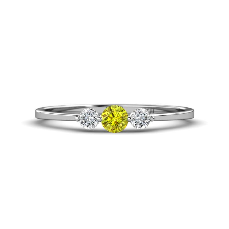 Shirley 4.00 mm Round Yellow Diamond and Lab Grown Diamond Three Stone Engagement Ring 