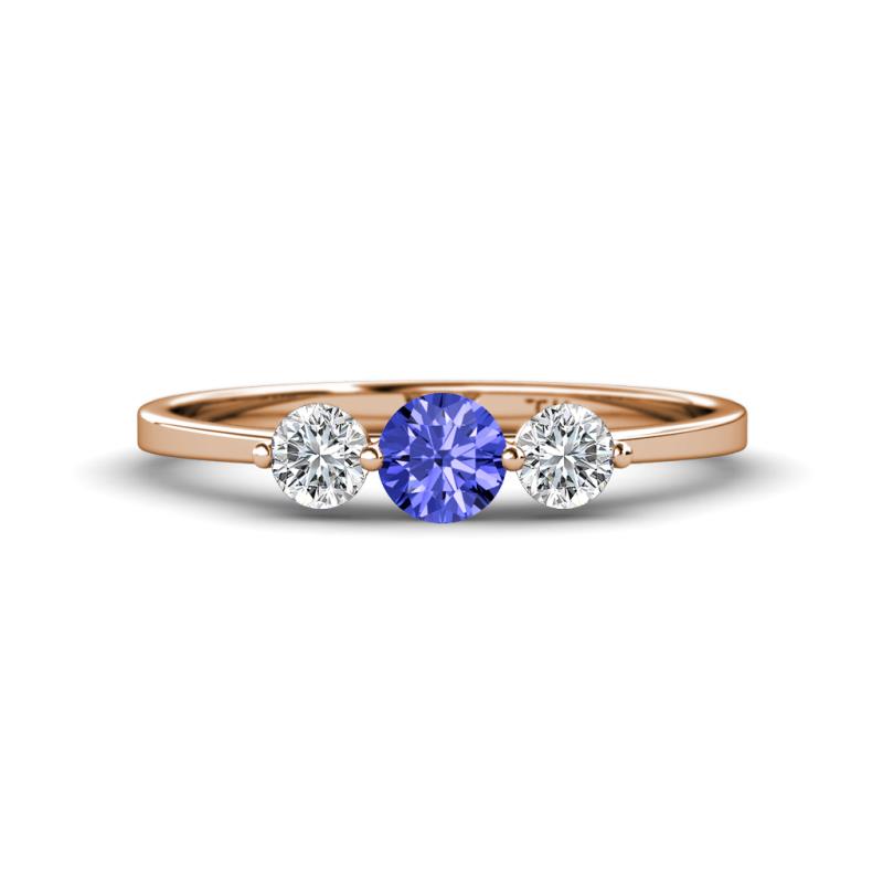 Shirley 5.00 mm Round Tanzanite and Lab Grown Diamond Three Stone Engagement Ring 