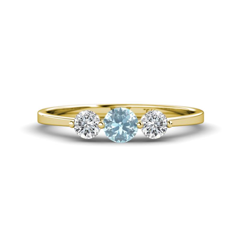 Shirley 5.00 mm Round Aquamarine and Lab Grown Diamond Three Stone Engagement Ring 