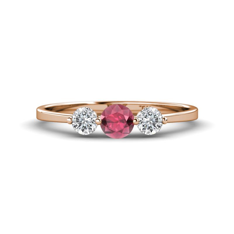 Shirley 5.00 mm Round Rhodolite Garnet and Lab Grown Diamond Three Stone Engagement Ring 