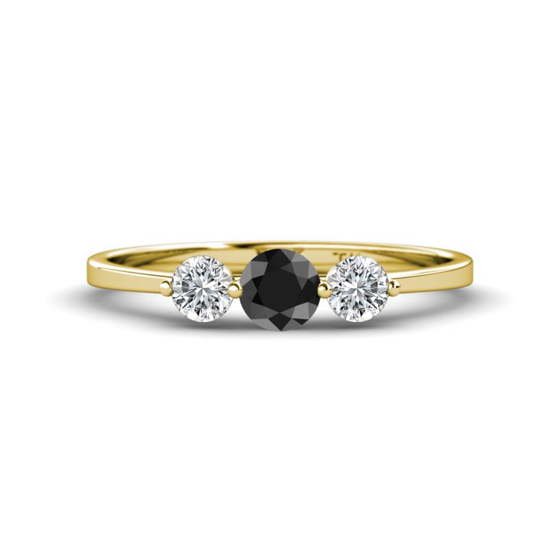 Shirley 5.00 mm Round Black Diamond and Lab Grown Diamond Three Stone Engagement Ring 