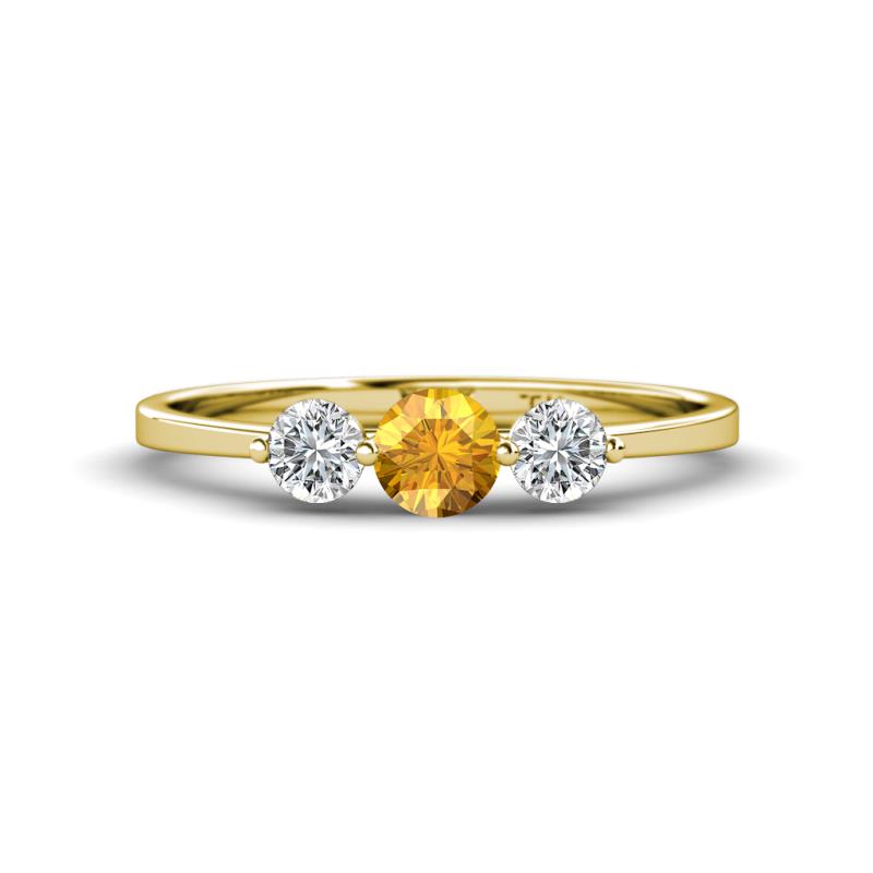 Shirley 5.00 mm Round Citrine and Lab Grown Diamond Three Stone Engagement Ring 