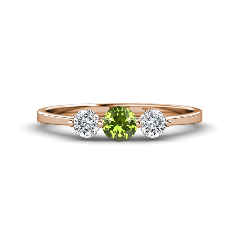 Shirley 5.00 mm Round Peridot and Lab Grown Diamond Three Stone Engagement Ring 