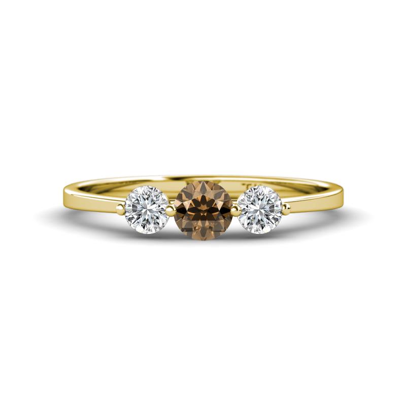 Shirley 5.00 mm Round Smoky Quartz and Lab Grown Diamond Three Stone Engagement Ring 