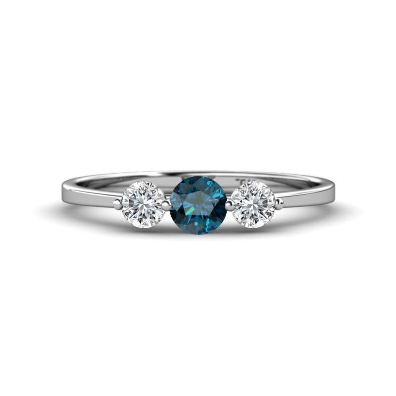 Shirley 5.00 mm Round Blue Diamond and Lab Grown Diamond Three Stone Engagement Ring 