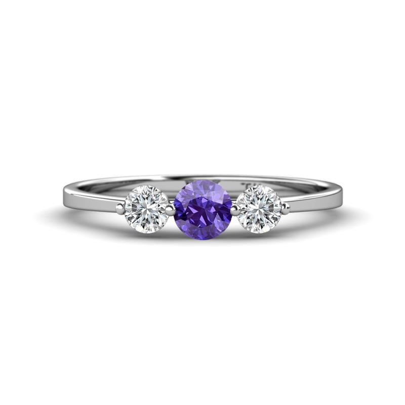 Shirley 5.00 mm Round Iolite and Lab Grown Diamond Three Stone Engagement Ring 