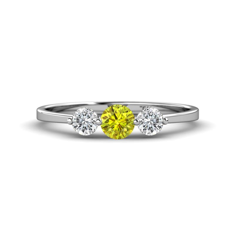 Shirley 5.00 mm Round Yellow Diamond and Lab Grown Diamond Three Stone Engagement Ring 