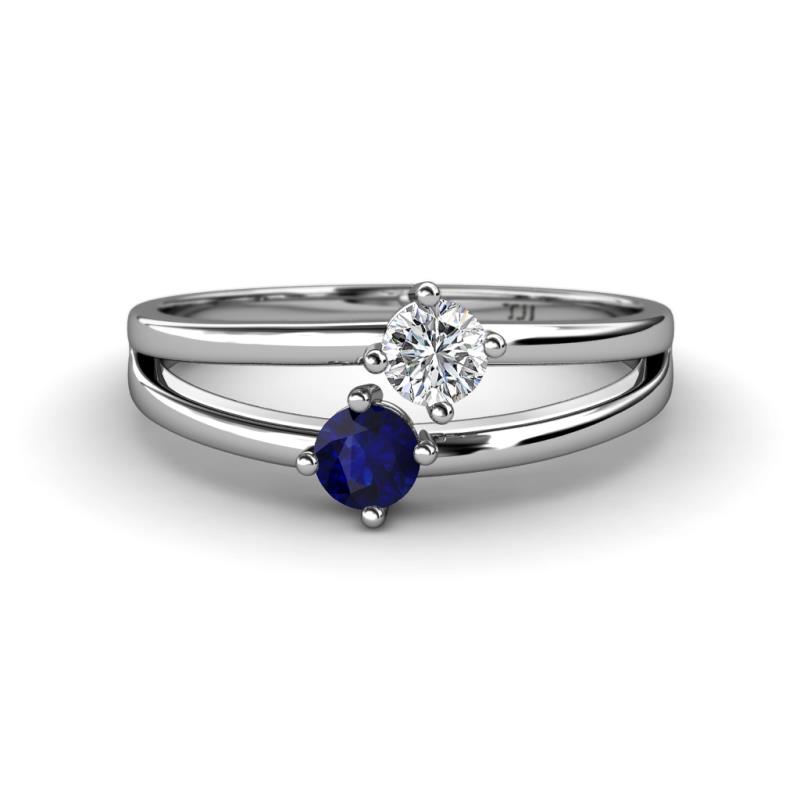 Ria 4.00 mm Round Blue Sapphire and Diamond Split Shank 2 Stone Engagement Ring 