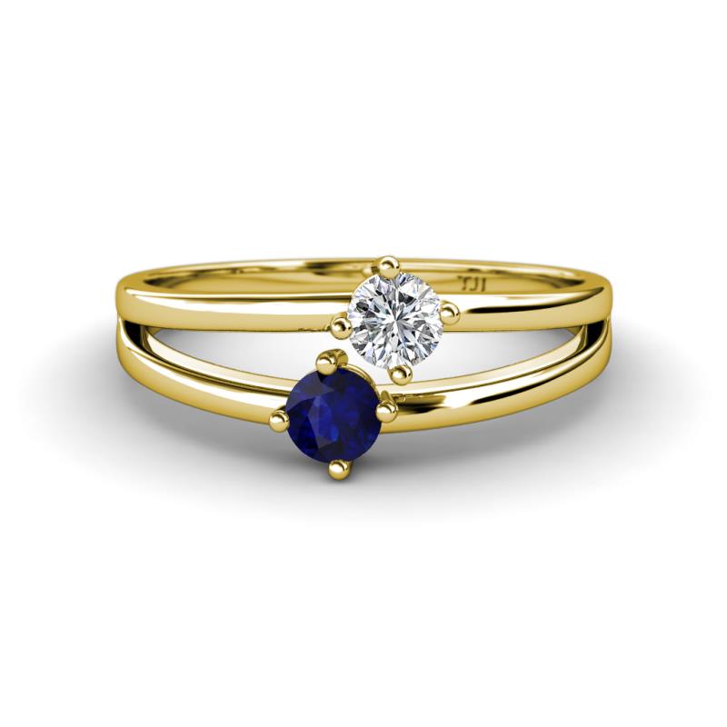 Ria 4.00 mm Round Blue Sapphire and Diamond Split Shank 2 Stone Engagement Ring 