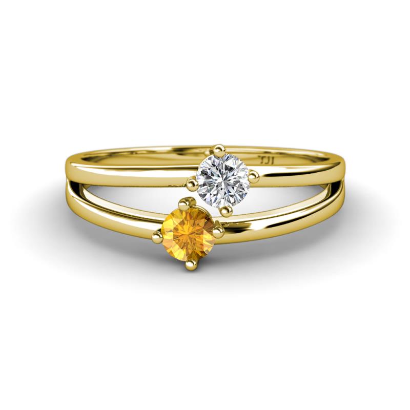 Ria 4.00 mm Round Citrine and Diamond Split Shank 2 Stone Engagement Ring 