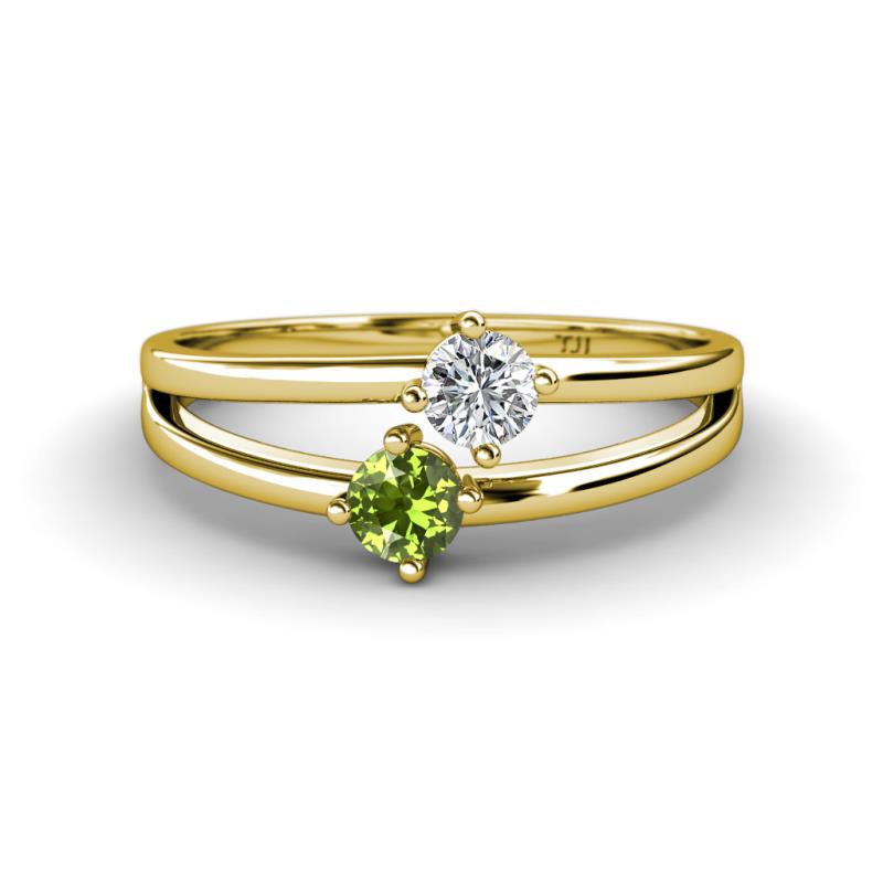 Ria 4.00 mm Round Peridot and Diamond Split Shank 2 Stone Engagement Ring 