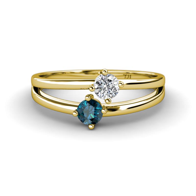 Ria 4.00 mm Round Blue and White Diamond Split Shank 2 Stone Engagement Ring 