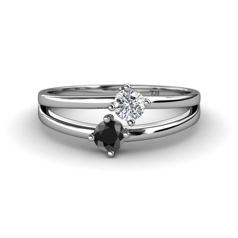 Ria 4.00 mm Round Black and White Diamond Split Shank 2 Stone Engagement Ring 