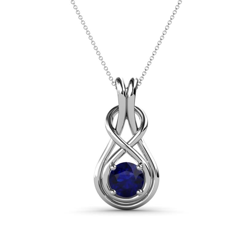 Amanda 5.00 mm Round Blue Sapphire Solitaire Infinity Love Knot Pendant Necklace 