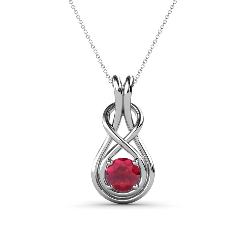Amanda 5.00 mm Round Ruby Solitaire Infinity Love Knot Pendant Necklace 