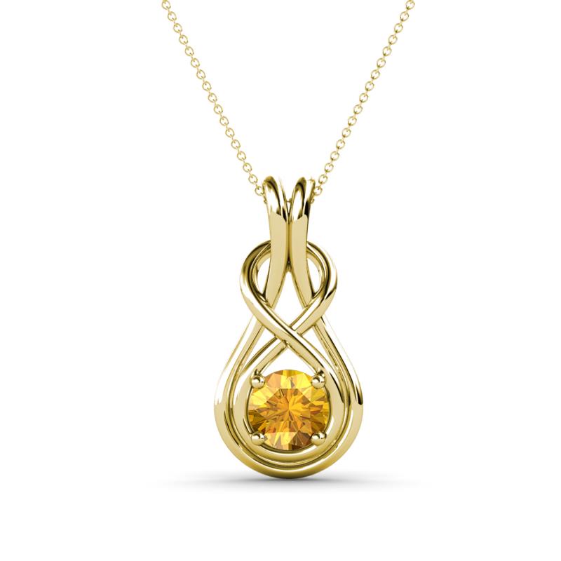 Amanda 5.00 mm Round Citrine Solitaire Infinity Love Knot Pendant Necklace 