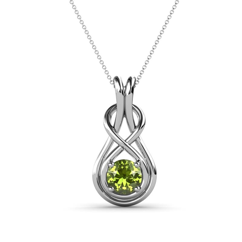 Amanda 5.00 mm Round Peridot Solitaire Infinity Love Knot Pendant Necklace 