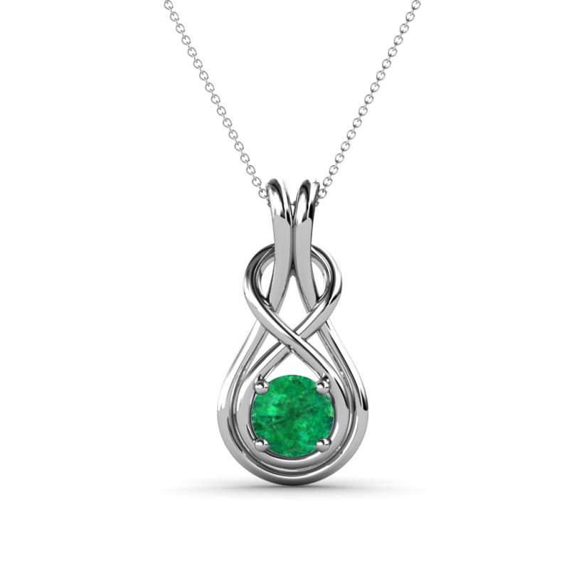 Amanda 5.00 mm Round Emerald Solitaire Infinity Love Knot Pendant Necklace 