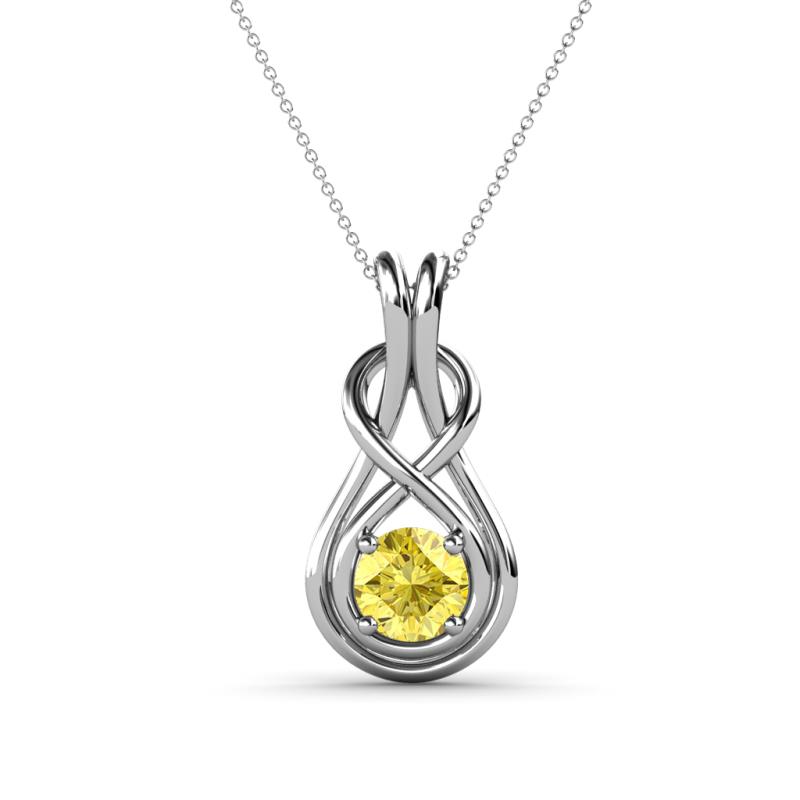Amanda 5.00 mm Round Yellow Sapphire Solitaire Infinity Love Knot Pendant Necklace 