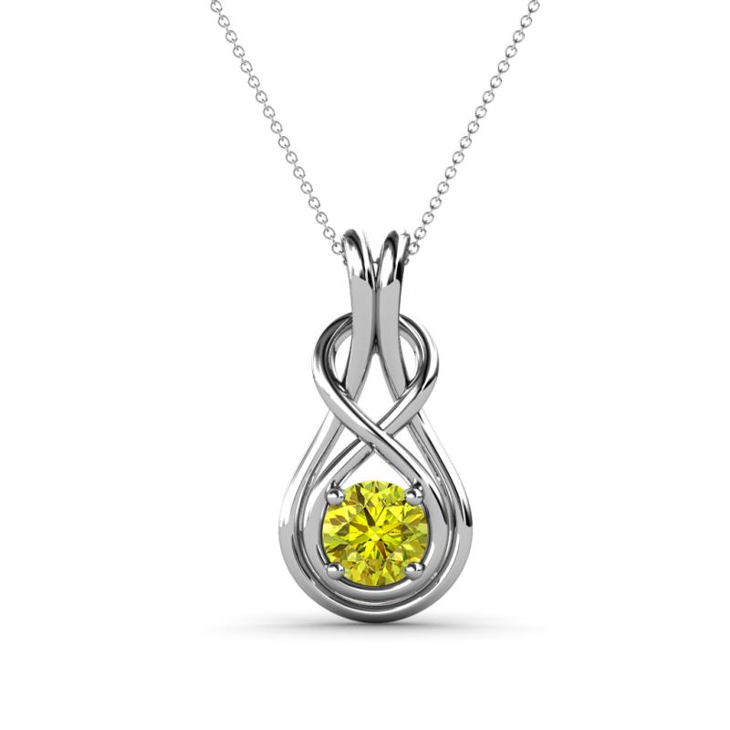 Amanda 5.00 mm Round Yellow Diamond Solitaire Infinity Love Knot Pendant Necklace 