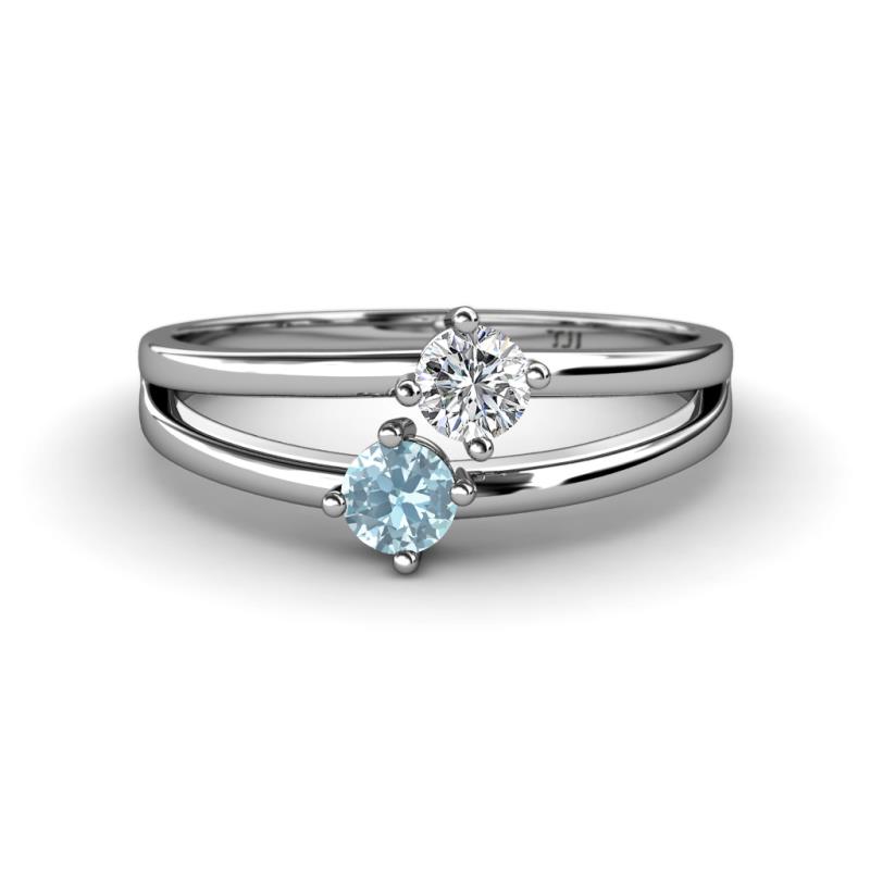 3 Stone Halo Diamond Engagement Ring in 14k White Gold