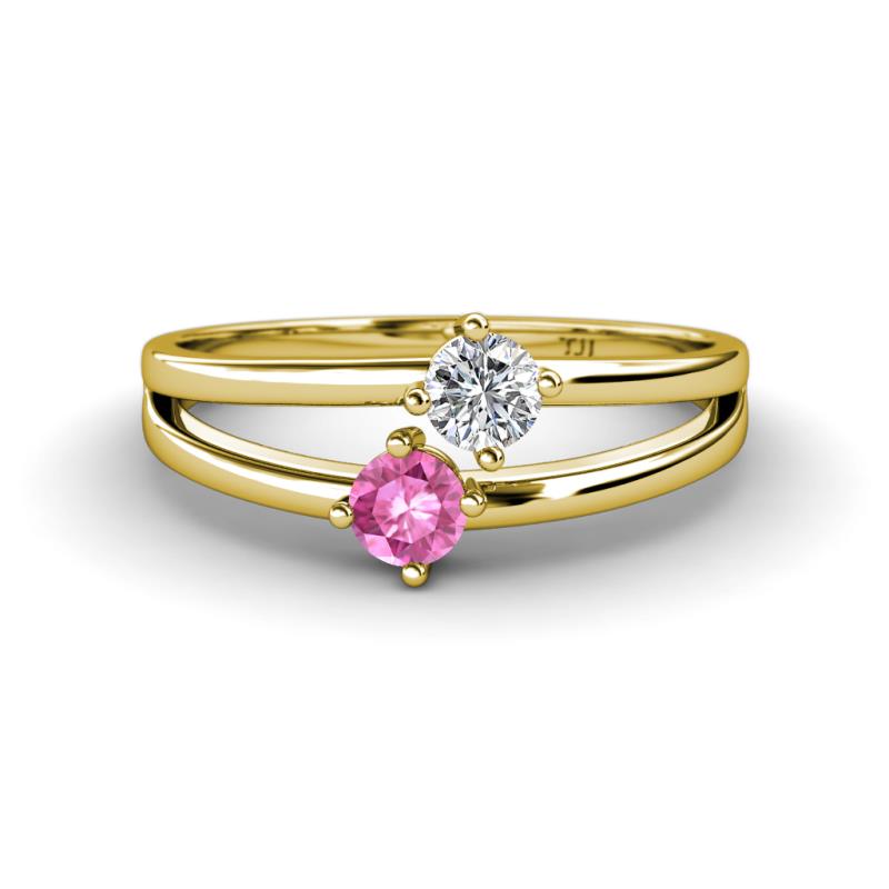 Ria 4.00 mm Round Pink Sapphire and Lab Grown Diamond Split Shank 2 Stone Engagement Ring 