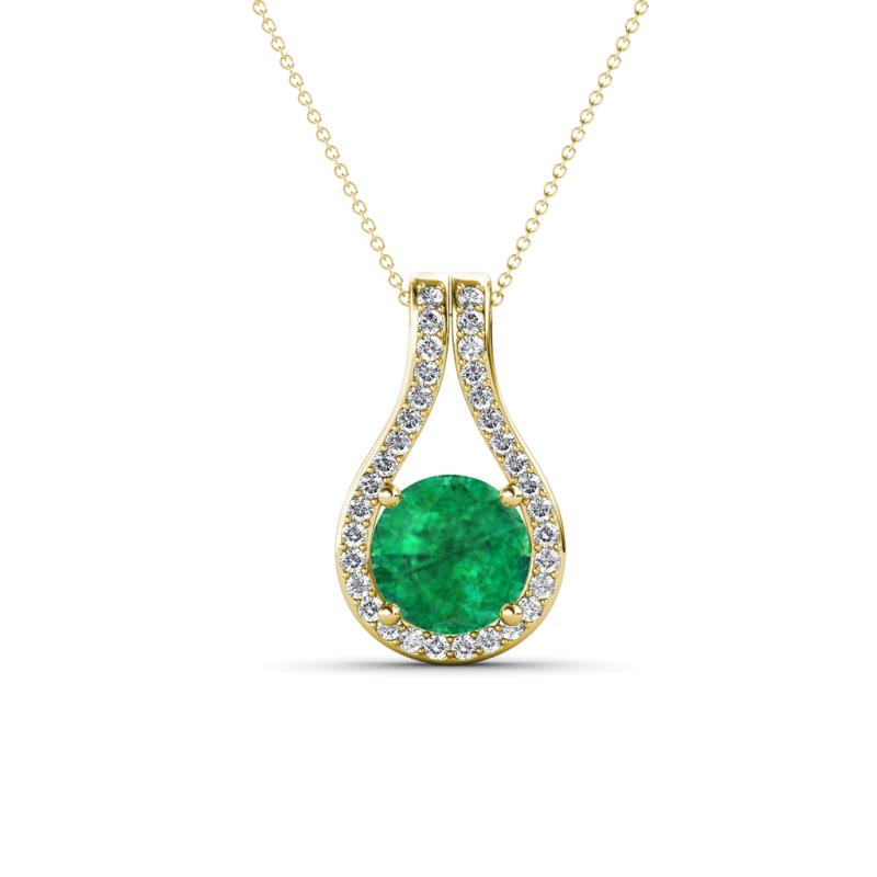 Lauren 6.00 mm Round Emerald and Diamond Accent Teardrop Pendant Necklace 