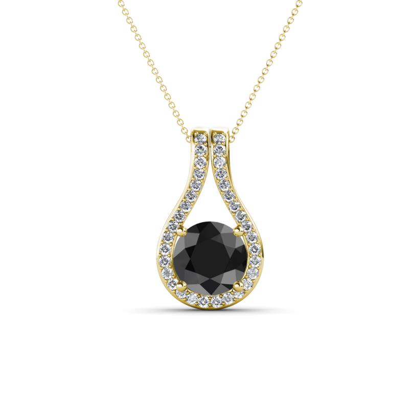 Lauren 6.00 mm Round Black Diamond and White Diamond Accent Teardrop Pendant Necklace 