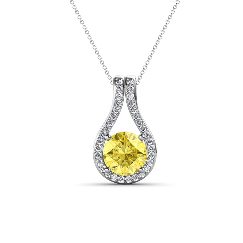 Lauren 6.00 mm Round Lab Created Yellow Sapphire and Diamond Accent Teardrop Pendant Necklace 
