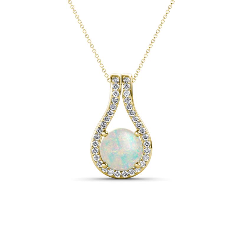 Lauren 6.00 mm Round Opal and Diamond Accent Teardrop Pendant Necklace 