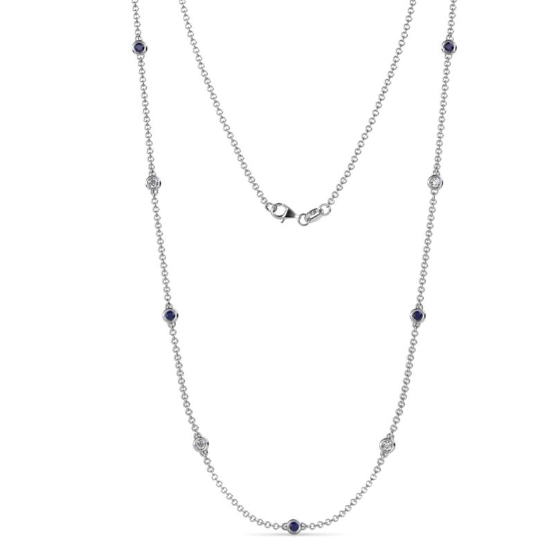 Adia (9 Stn/3mm) Blue Sapphire and Diamond on Cable Necklace 