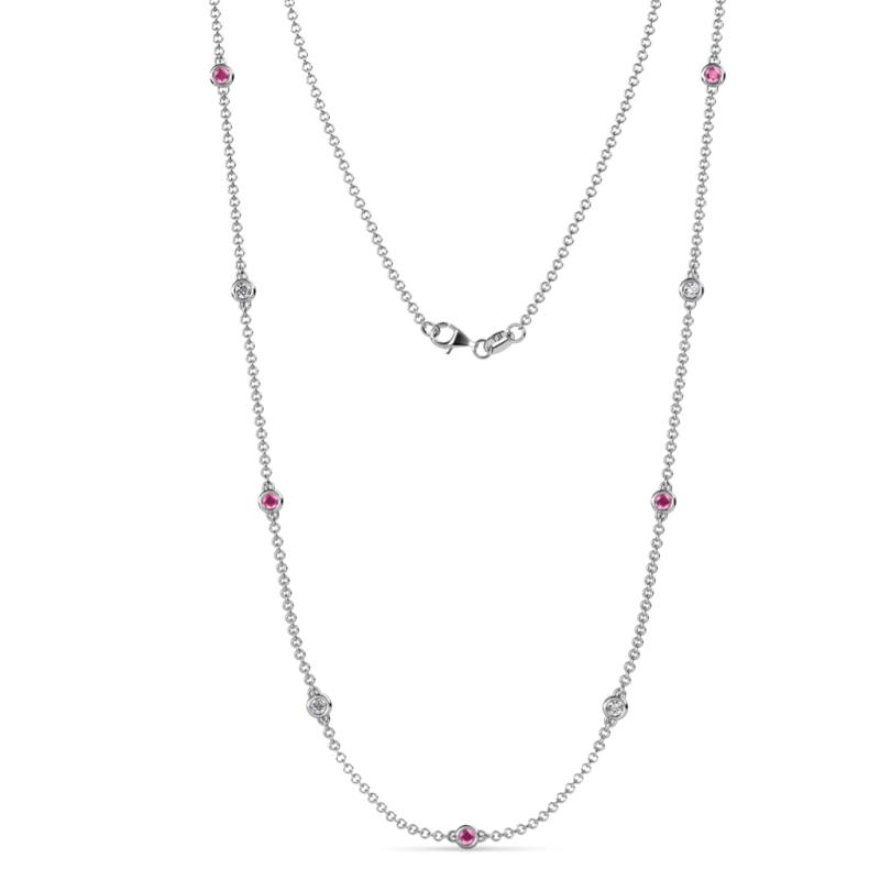 Adia (9 Stn/3mm) Pink Sapphire and Diamond on Cable Necklace 