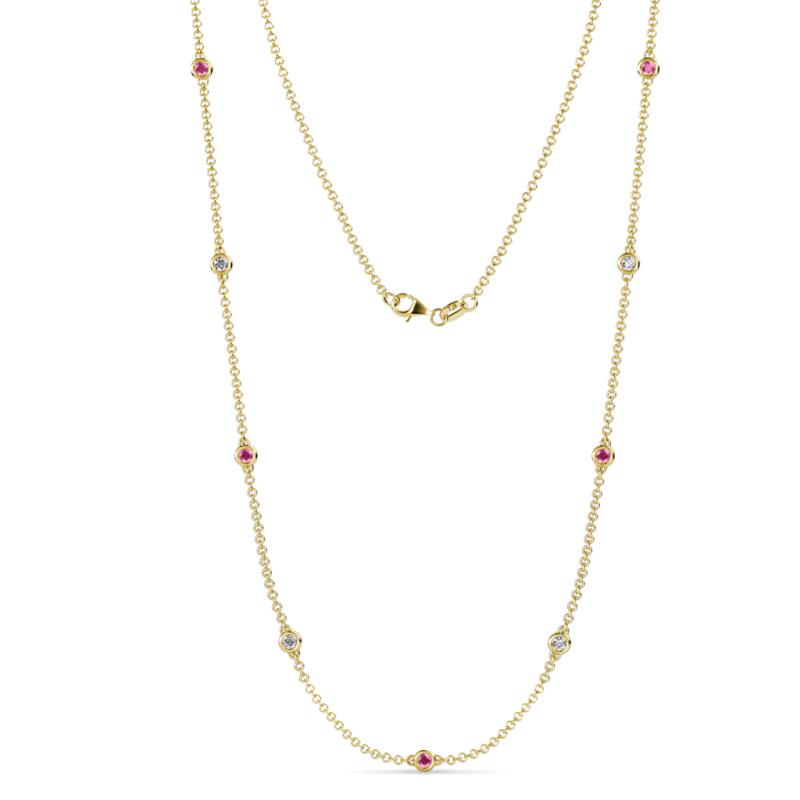 Adia (9 Stn/3mm) Pink Sapphire and Diamond on Cable Necklace 