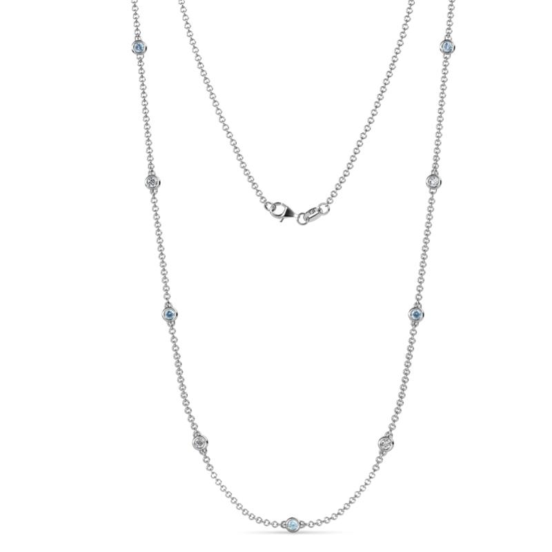Adia (9 Stn/3mm) Aquamarine and Diamond on Cable Necklace 