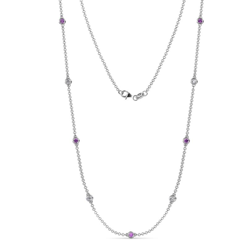 Adia (9 Stn/3mm) Amethyst and Diamond on Cable Necklace 