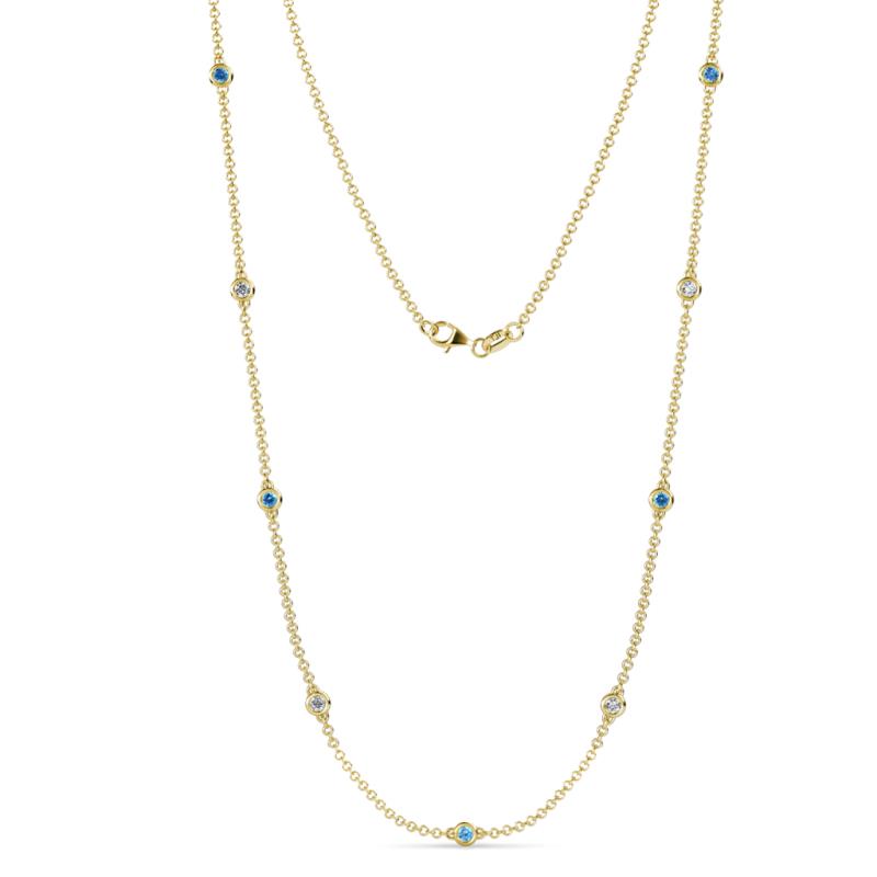 Adia (9 Stn/3mm) Blue Topaz and Diamond on Cable Necklace 