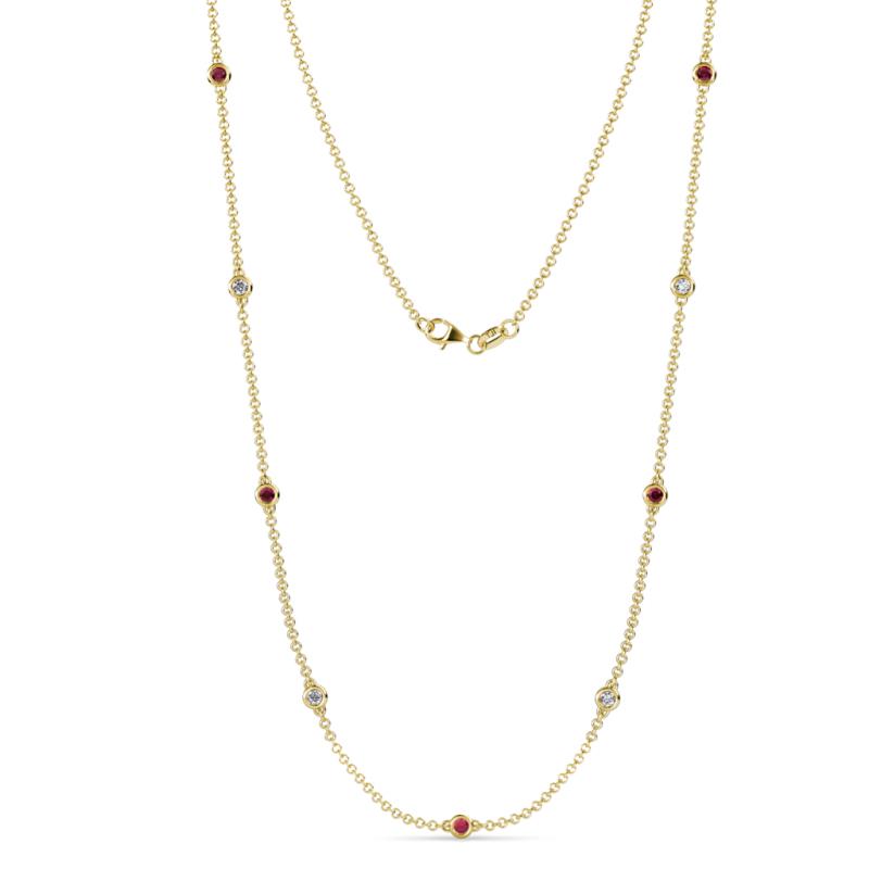 Adia (9 Stn/3mm) Ruby and Lab Grown Diamond on Cable Necklace 