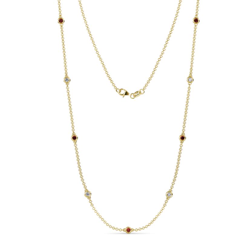 Adia (9 Stn/3mm) Red Garnet and Lab Grown Diamond on Cable Necklace 