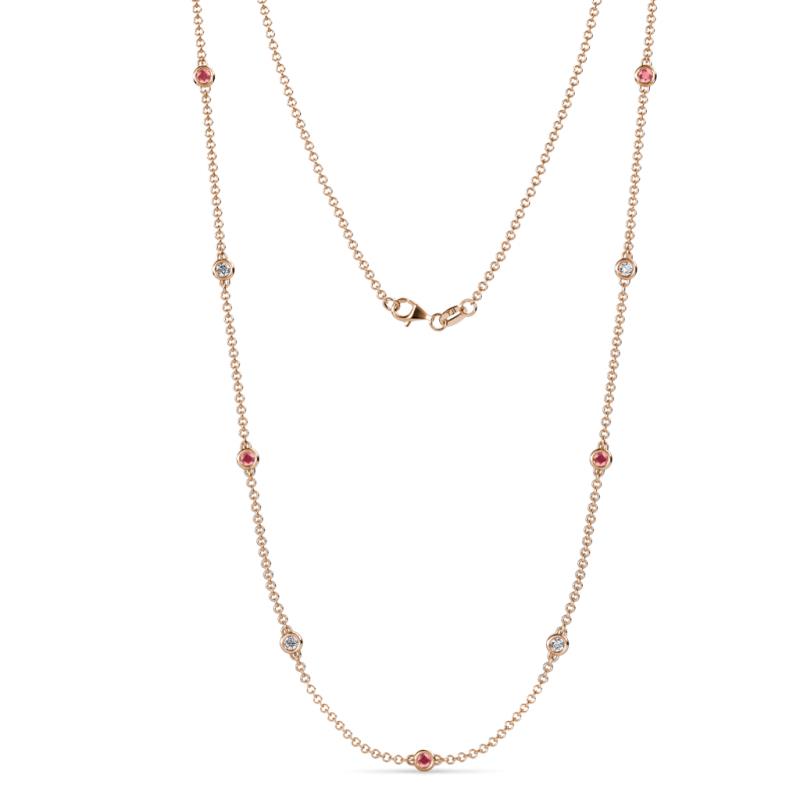 Adia (9 Stn/2.7mm) Pink Tourmaline and Diamond on Cable Necklace 